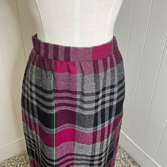 Vintage C.E. Stanton Womens Small Pencil Skirt Black Gray Pink Plaid Pockets - Picture 2 of 10